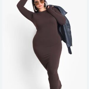 Brown Long Sleeve Bodycon Maxi Dress